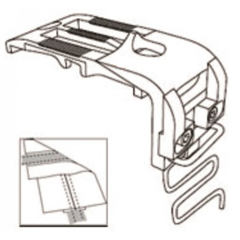 KH1296NPJT-N11 Needle Plate with Tape Guide — Needle plate with adjustable tape guide Stitch length : 11mm Can be used with KH1296-FDT feed dog. *For 6mm needle plate, there is no center bar on it.