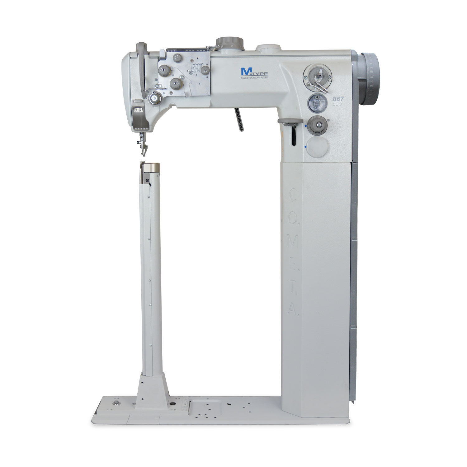 Cometa VCA 40 01 – H600 High post bed, bottom feed, needle feed and alternating feet sewing machine with height adjustment up to 9 mm. Lockstitch, vertical hook.