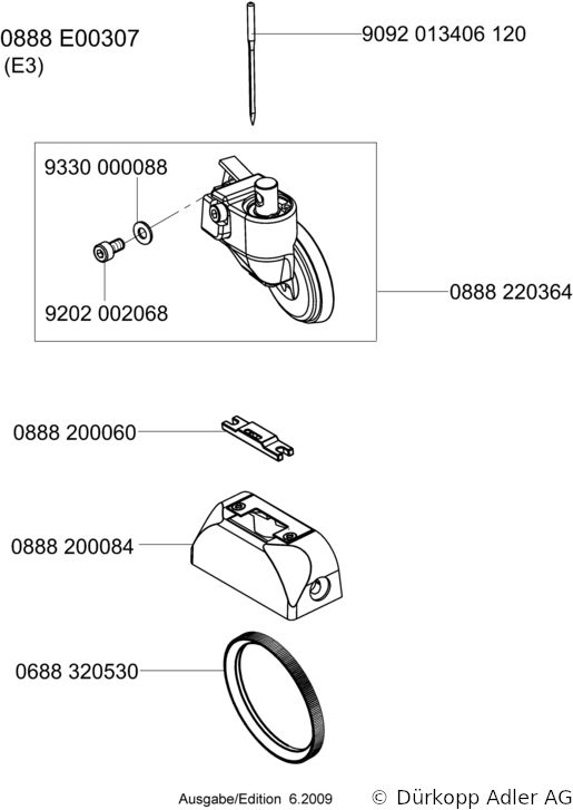 888-160020 Dürkopp Adler 1-Needle lockstitch post bed wheel feed, needle feed and top driven roller presser also during backtacking, integrated sewing drive sewing machine(0888 990001 032)