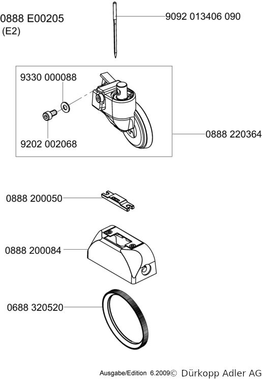 888-160020 Dürkopp Adler 1-Needle lockstitch post bed wheel feed, needle feed and top driven roller presser also during backtacking, integrated sewing drive sewing machine(0888 990001 023)