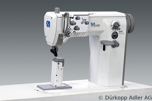 888-160122 Dürkopp Adler 1-Needle lockstitch post bed wheel feed, needle feed and top driven roller presser also during backtacking, integrated sewing drive sewing machine(0888 990003 072)
