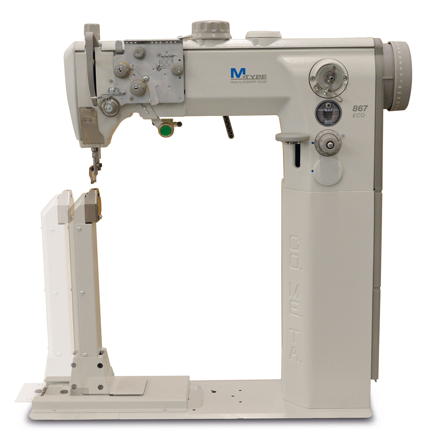 Cometa VCA 40 02 High Post bed with a sliding column, single needle machine, bottom feed, needle feed and alternating feet, with foot stroke adjustable up to 9mm