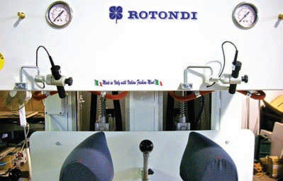 Rotondi GV-288 Vertical press for L&R shoulder of ladies jacket. Equipped with Leonardo computer and precision pressing device