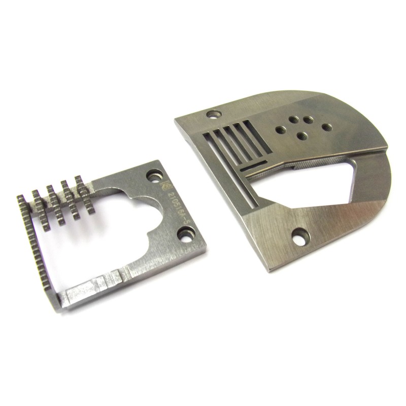 210596A-5 Needle Plate + 210516A-5 Feed Dog — Binding Needle Plate and Feed Dog for Singer / Juki Zigzag Machine (5-roll) 210596A-5 Extra Thick Needle Plate Needle Hole Width: 10mm 210516A-5 Feed Dog Teeth Width : 17.5mm