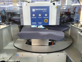 Rotondi 12RD T-301 120 degree rotation carousel for forepart underpressing & blocking. Equipped with Leonardo computer