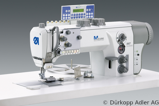 867-392342-M LG Dürkopp Adler 1-Needle lockstitch flatbed, triple feed, integrated sewing drive sewing machine for binding operations, moving binder, integrated sewing drive (0867 990213 006)