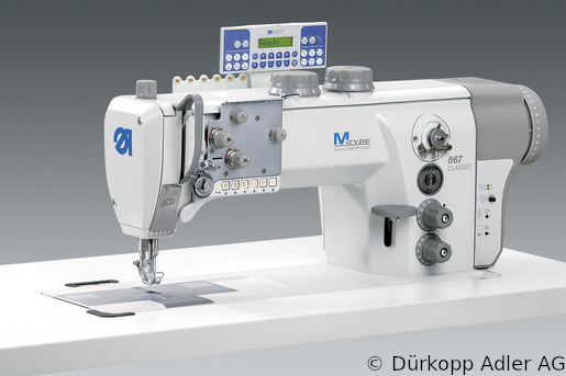 867-190322-M Dürkopp Adler 1-Needle lockstitch flatbed bottom feed, needle feed and alternating foot top feed, integrated sewing drive sewing machine (0867 990203 041)