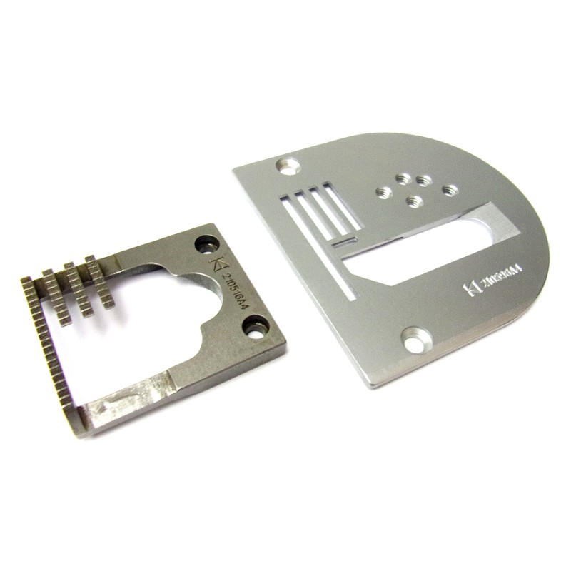 210596A-4 Needle Plate + 210516A-4 Feed Dog — Binding Needle Plate and Feed Dog for Singer / Juki Zigzag Machine (4-roll) 210596A-4 Needle Plate Needle Hole Width: 6mm 210516A-4 Feed Dog Teeth Width : 13.8mm