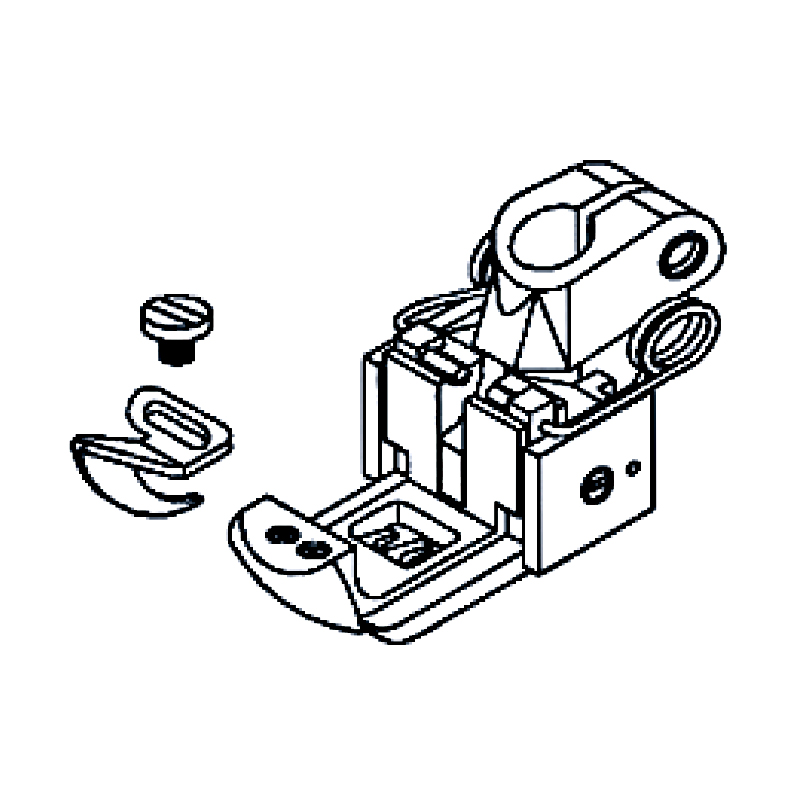 257471 Presser Foot with Center Guide — Presser Foot with Center Guide for Coverstitch Machine Center guide is adjustable and removable. Presser Bar Internal Diameter: 6.0mm