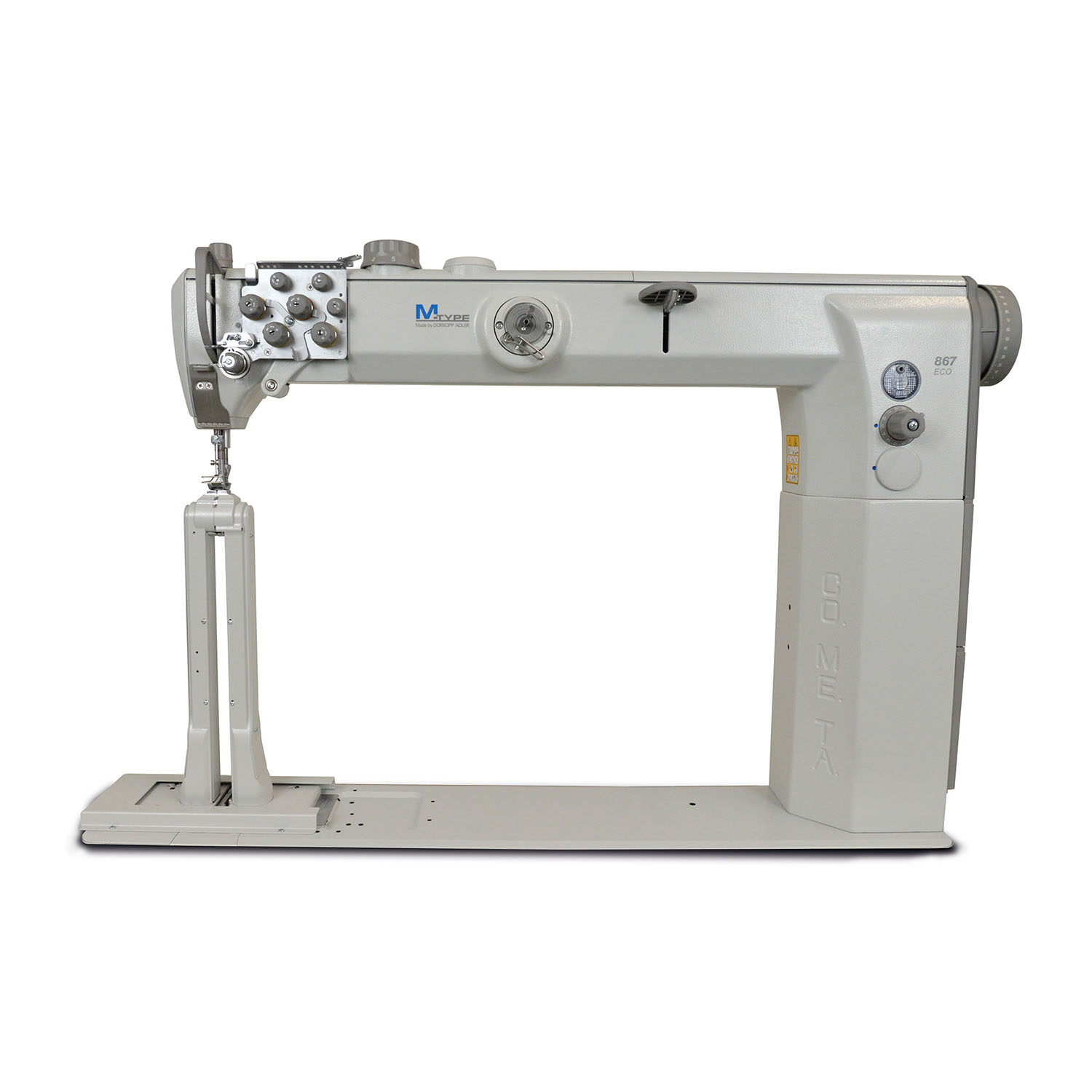 Cometa VCA 40 02 CS XXS-2 Needles-700 High Post bed long arm sewing machine with a left sliding column. Bottom feed, needle feed and alternating feet, with foot stroke adjustable up to 9mm