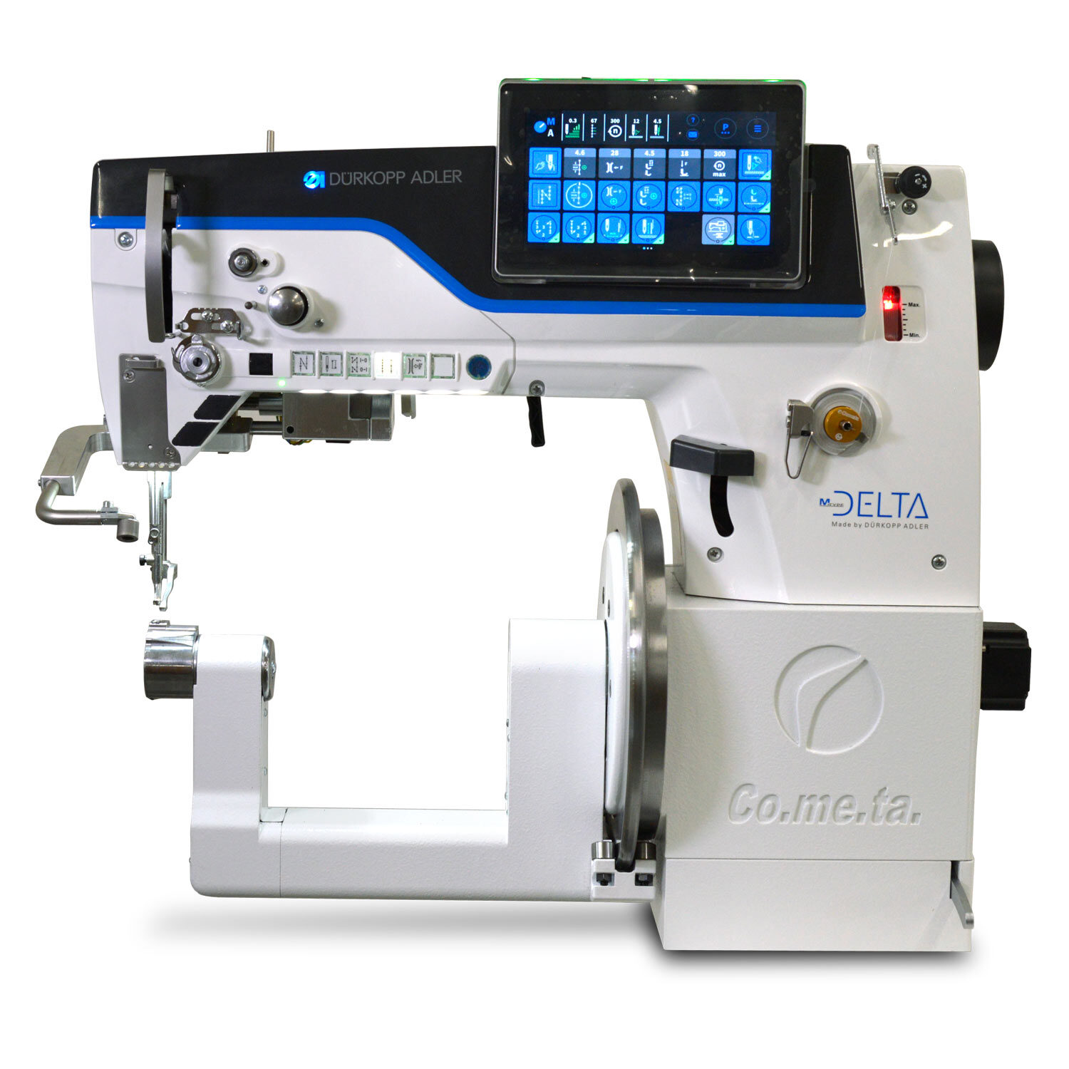 Cometa VBO 360° EVO DELTA Single needle, triple feed, lockstitch sewing machine with 360° horizontal axis rotating arm
