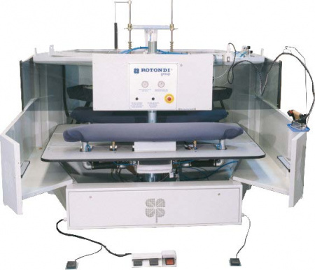 Rotondi 18RD O-312 Carousel ironing press with 180 degree rotation for L&R ladies jacket forepart. Equipped with Leonardo computer