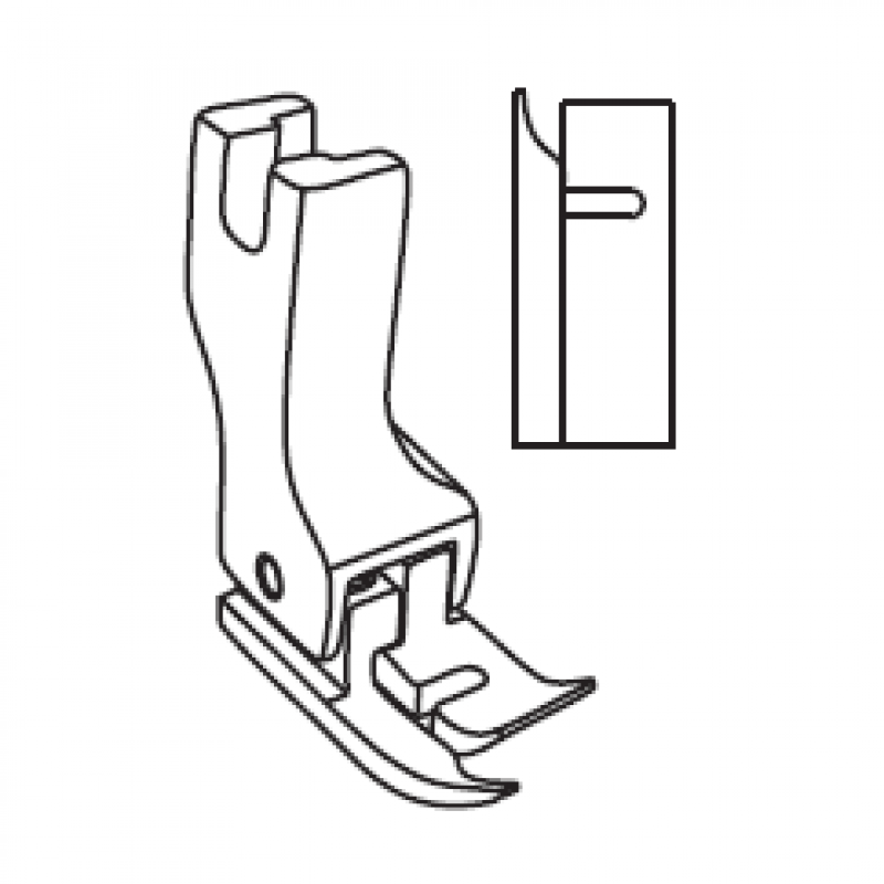 KP438-8LF Guiding Foot — Its compensating guide at the left hand side make the material can go straight easily. The needle hole is comparatively smaller and only on the right toe. Suitable for Pfaff 438 and 938. Needle Hole : 4mm Pressing Width : 7mm
