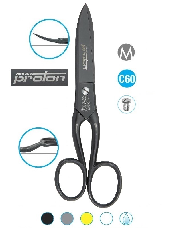 ROBUSO-proton 1253/4/S/7" Solingen scissors for trimming edges of pre-impregnated aramid, carbon, and fiberglass fabrics.