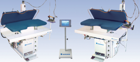 Rotondi FRV P-16 Vertical full back press for dart, side seam opening and pocket welt pressing. Equipped with Leonardo computer