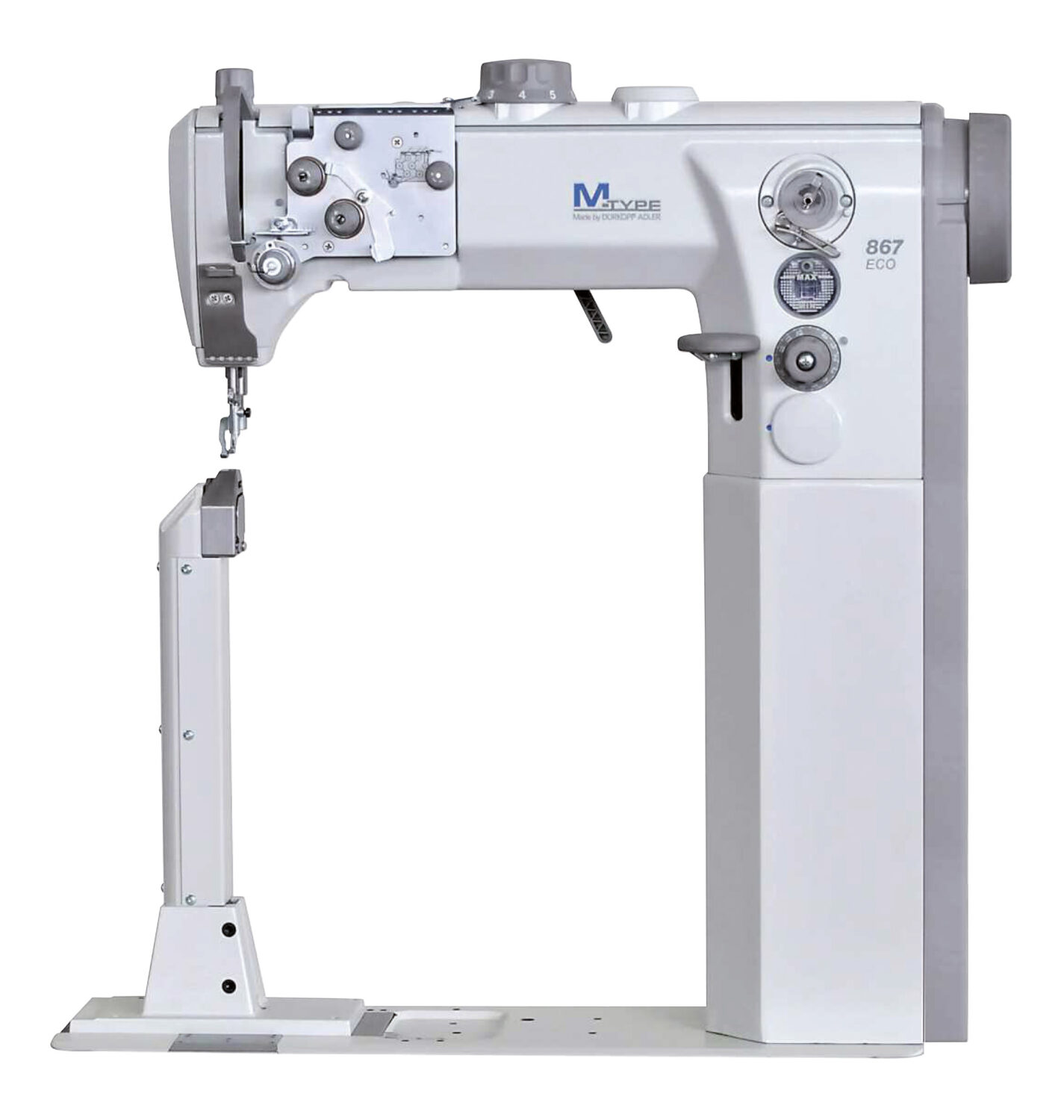 Cometa VCA 40 02 High Post bed, single needle machine, bottom feed, needle feed and alternating feet, with foot stroke adjustable up to 9mm