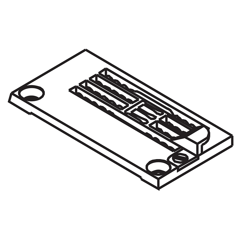 257018G64 Needle Plate with Fabric Guide — Needle Plate with Fabric Guide for Pegasus Coverstitch Machine Suitable for machine:
