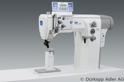 888-160122-M Dürkopp Adler 1-Needle lockstitch post bed wheel feed, needle feed and top driven roller presser also during backtacking, integrated sewing drive sewing machine (0888 990203 037)